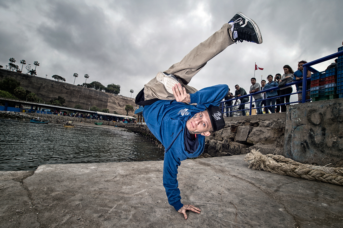 B-Boy Ratin from Brazil poses for a photo prior to Red Bull BC One Latin America Final at Chorrillo Harbor in Lima, Peru, on Ocotober 29, 2015.