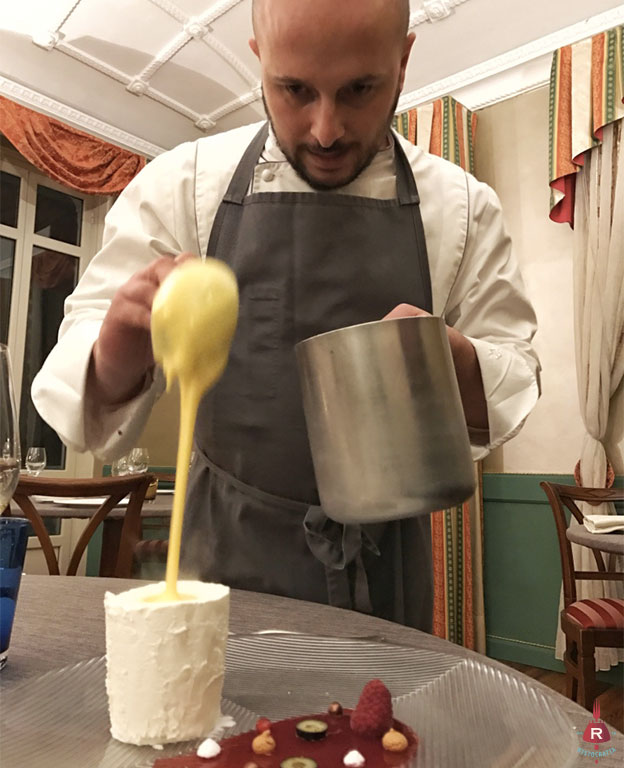 Stefano Chiodi e il dessert allo zabaione.