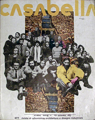 La copertina del numero di Casabella con la foto della Global Tools, notale l'esperession di Pettena